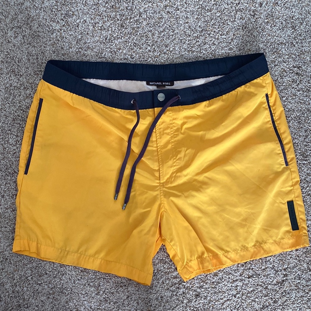 (4/$10) Michael Kors Drawstring Yellow and Blue swim trunks